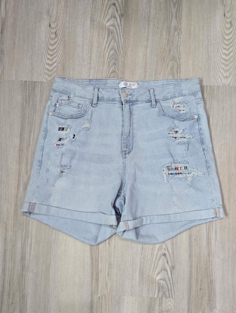 Judy Blue High-Rise Aztec Patch Distressed Denim Shorts Size 2XL